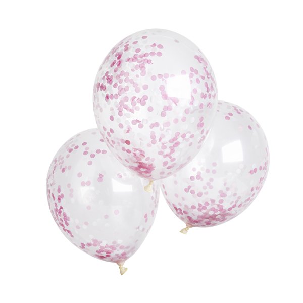 Clear 12" Latex Balloons Pink Confetti - Pack of 5