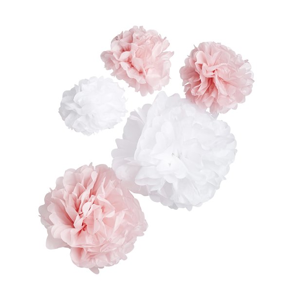 Pink & White Pom Pom Hanging Decoration - Pack of 5