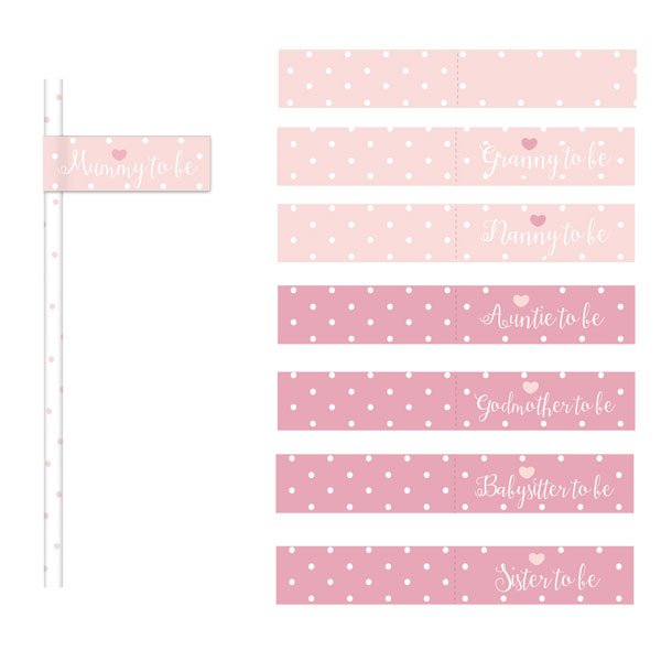 Pink Paper Straws & Flags - Pack of 20