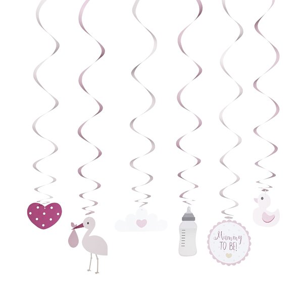 Pink Swirl Assorted Card Decorations - Pack of 6