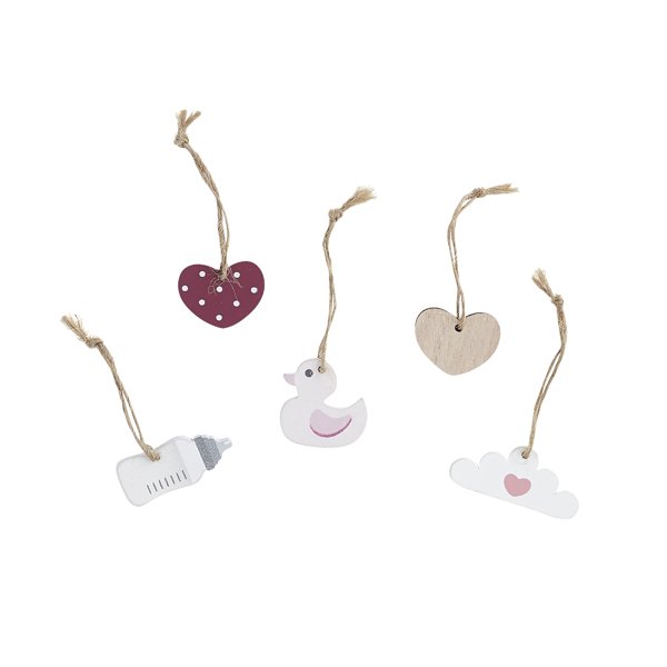 Pink Assorted Wooden Tags - Pack of 5