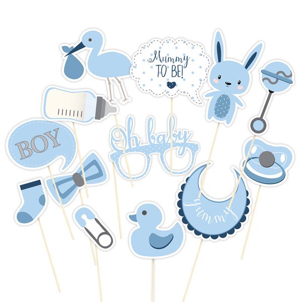 Blue Photo Booth Card Props - Pack of 13