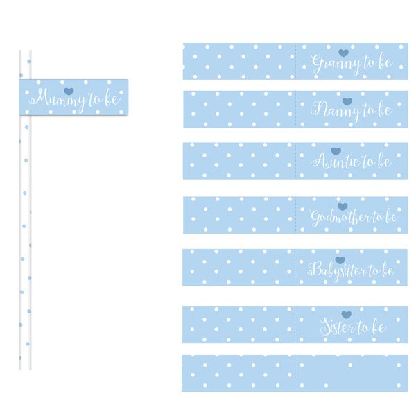 Blue Paper Straws & Flags - Pack of 20
