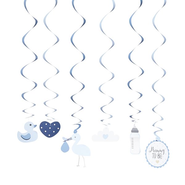Blue Swirl Assorted Card Decorations - Pack of 6