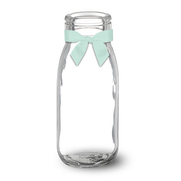 Glass Milk Bottle & Mint Bow
