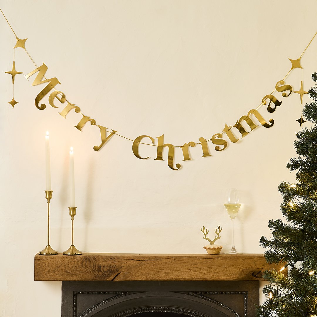 Gold 'Merry Christmas' Card Banner 2m